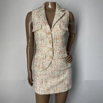 Mini vestido autorretrato para mujer marfil/multi talla 0 pastel boucle tweed a medida Foto 1 de 4