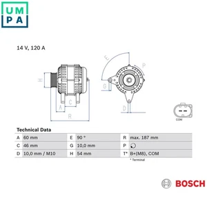 ALTERNATOR 0 986 080 350 FOR BMW 7/E65/E66 M47D20 N47D20C 2.0L 4cyl 5 E61 2.5L - Picture 1 of 9
