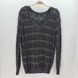 Guess Women Size L Gray V-Neck Metallic Knit Sweater - Picture 1 of 9