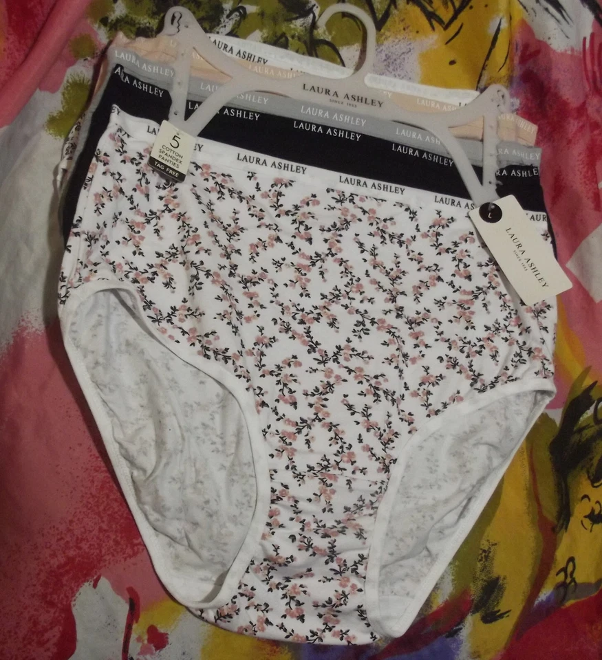 5 Laura Ashley Ls9221 5pkdp Signature Waistbands Cotton Brief Panties L