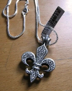 Vtg Bico Pendant Fleur De Lis +20" Long Box Chain Necklace Sterling Silver NEW - Picture 1 of 3