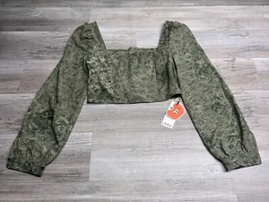 Cider kurz geschnittenes schulterfreies Cord-Top salbeigrün geblümt Damengröße Small neu mit Etikett - Bild 1 von 6