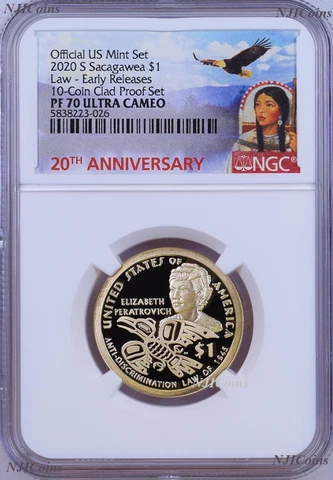 2020 S Sacagawea $1 Anti-Discrimination Early Releases NGC PF70 10-coin-set Cover