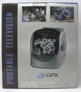 GPX Portable Television 5" Black & White TV AM-FM Radio Three Way Power TVP2 NIB - Picture 1 of 8