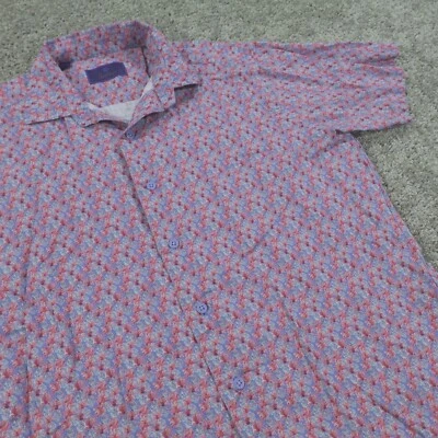 David Donahue Shirt Mens Large Button Up Foral Pineapple Linen Blend Hawaiian - Image 1 of 4