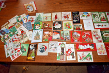 56 VINTAGE Christmas Card Santa Kids Angel Snowmen Animals Crafts Scrapbook Used