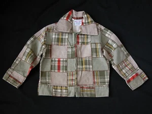 Original Vintage 1970s Billy The Kid Denim Olive Plaid Shirt Jacket Kids Sz 4 - Picture 1 of 3