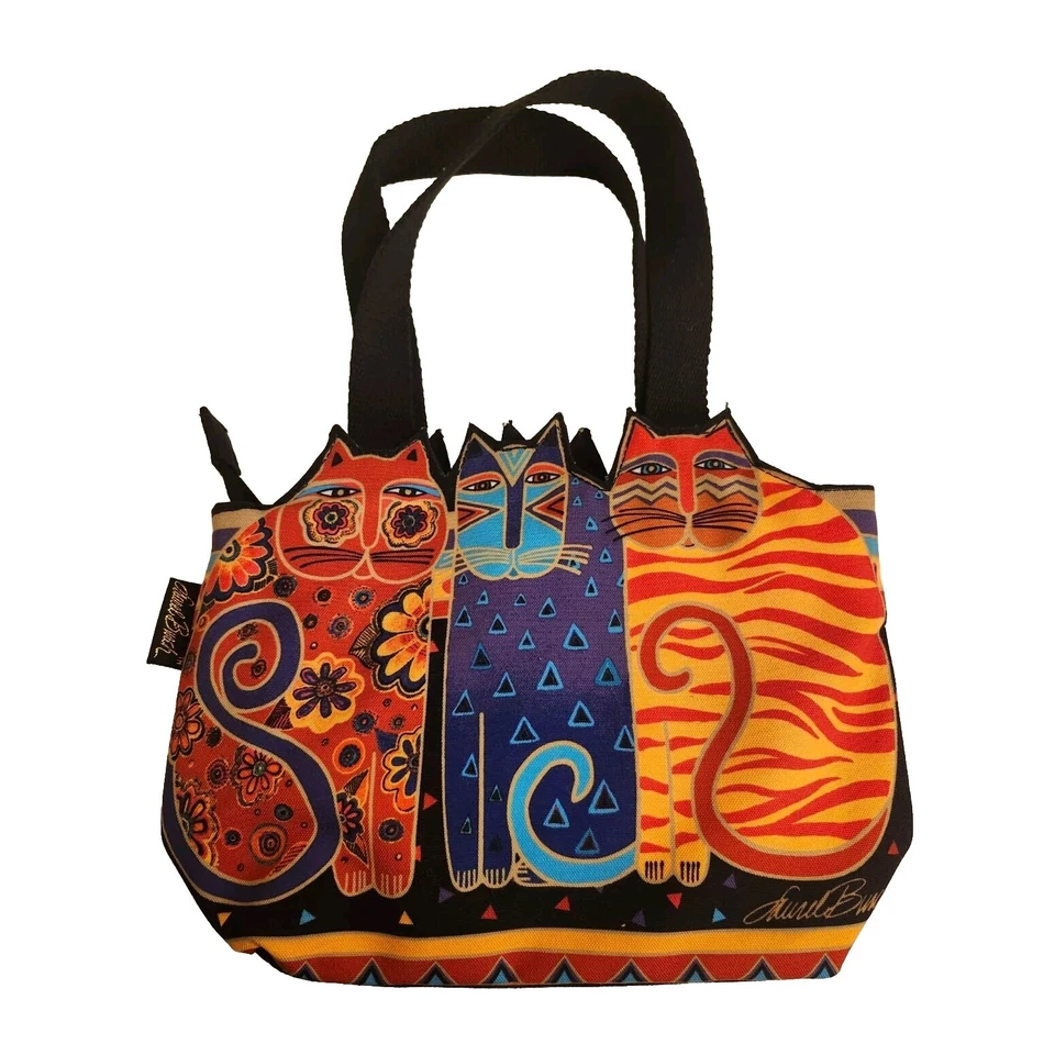 Laurel Burch 10X10" Cat Design Handbag Purse w 2 Handles 2 Pockets - Image 1 of 4