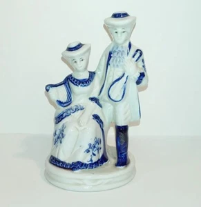 Vtg Porcelain Delft Style 6.25" Figurine of Man & Woman w/ Musical Instruments - Picture 1 of 6