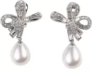 Kenneth Jay Lane Crystal and Cultura Pearl Clip-On Drop Earrings - Picture 1 of 5