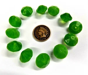 12 Medium Greasy Green Opal Facetted Vaseline African Trade Beads L1629 - Picture 1 of 1