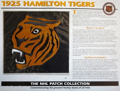 1925 HAMILTON TIGERS ~ Willabee & Ward NHL THROWBACK HOCKEY TEAM PATCH Stat Card - Image 1 of 2
