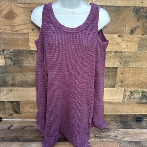 Free People Women's Small Purple Cold Shoulder Waffle Knit Long Sleeve - Picture 1 of 5