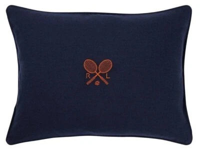 Ralph Lauren Ashby Amagansett Lino Bordado Tenis Deco Almohada Nueva con Etiquetas $255 Azul Marino Foto 1 de 4
