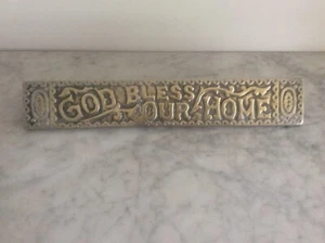 Antique Cast Metal Plaque GOD BLESS OUR HOME Victorian c19th Brass finish 1898 - Picture 1 of 8