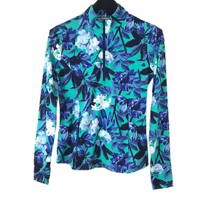 Nuevo Tommy Bahama 1/4 Cremallera Manga Larga Top Cuello Simulado Estampado Floral UPF Talla S Pequeño - Imagen 1 de 7