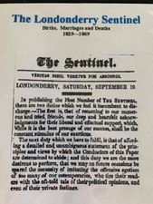 THE LONDONDERRY SENTINEL CD BIRTHS MARRIAGES & DEATHS 1829-1869 ULSTER IRELAND