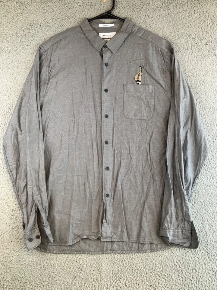 Urban Outfitters Button Down Shirt Men's Large Gray Long Sleeve Collared Legs - Image 1 of 4