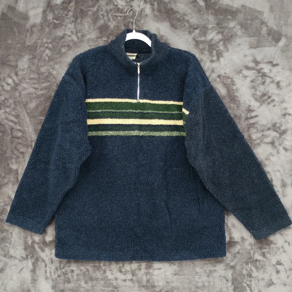 Jaqueta de lã Sonoma vintage feita nos EUA listrada média marinha Sherpa 1/4 zíper pescoço simulado - Imagem 1 de 4