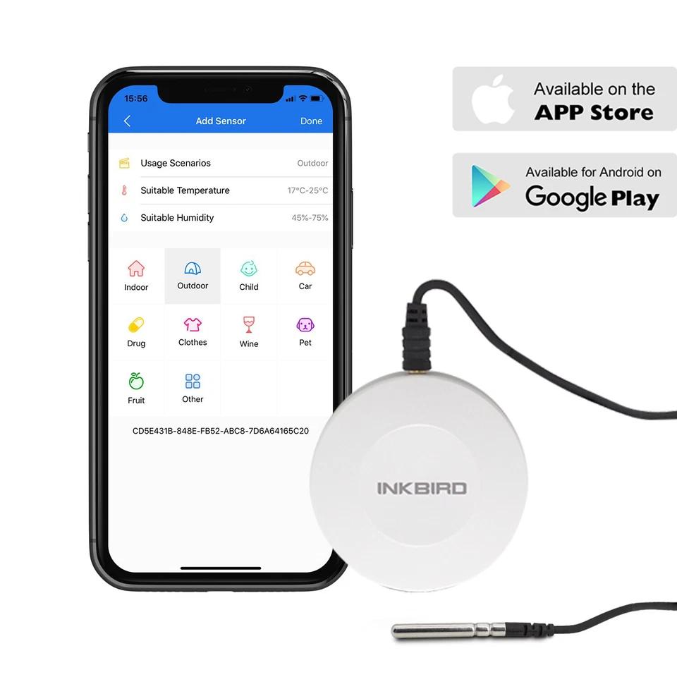 Inkbird Bluetooth Temperatur Feuchtigkeit Logger Datenrekorder ProbeSonde CF APP