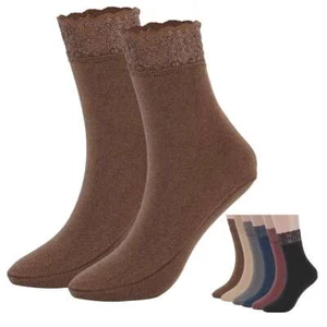 1~3 Pairs Elegant Womens Socks Lace Trimmed Crew Socks Ankle Cotton Socks Plain - Picture 1 of 18