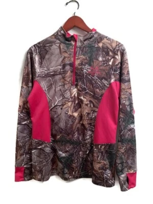 RealTree Pink Camo Stretch Pullover Jacket 1/4 Zip Women's Medium Shirt - Image 1 of 4