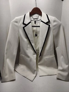 White House Black Market White Blazer Black Trim Pique Knit Stretch new w/o tags - Picture 1 of 8
