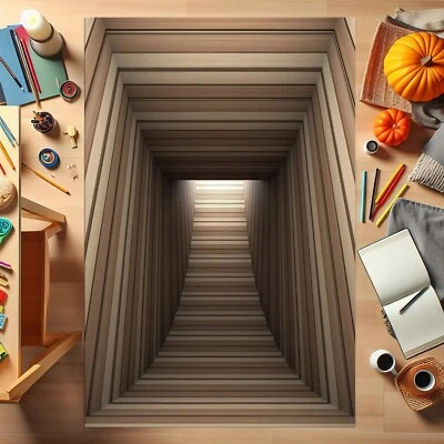 Alfombra de túnel, alfombra de vista en perspectiva, alfombra de ilusión óptica, alfombra 3D, alfombra óptica, Foto 1 de 4