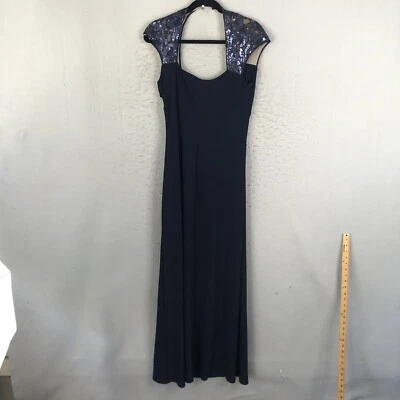 Lauren Ralph Lauren Evening Gown Womens 10 Navy Blue Fitted Sequin Sleeves Event - Image 1 of 4