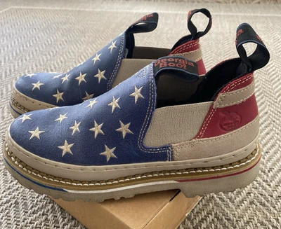 Georgia Boot Romeo Red White Blue Americana Flag Lug Chelsea Booties 7 Leather - Image 1 of 4