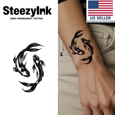 SteezyInk tatuaje temporal pez koi Yin-Yang dura hasta 2 semanas 3 x 3 pulgadas Foto 1 de 4