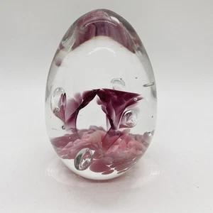 Vintage Prestige Kunst Glas Briefbeschwerer, Fuchsia in Klar, Trompete Blumen 3" - Bild 1 von 12