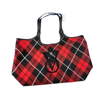 Victoria's Secret Red Black Plaid Tote Bag & Blanket Set NEW Large Carryall Gift - Image 1 of 4
