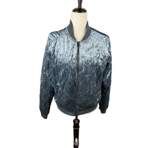 Jade & Ivory Womens Quilted Pewter Blue Velvet Bomber Jacket Size S - Picture 1 of 4