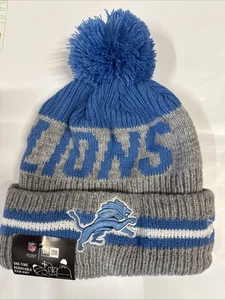 Detroit Lions Mütze Team Cuffed Fleece gefüttert Strick Beanie Bommel NEU! - Bild 1 von 6