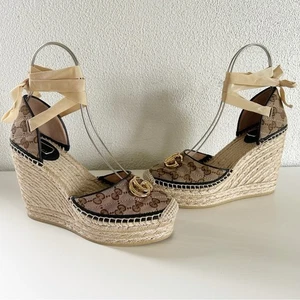Gucci Marmont GG Matelasse Beige Plateau Espadrille Wedges Sandalen Größe EU 39,5 - Bild 1 von 13