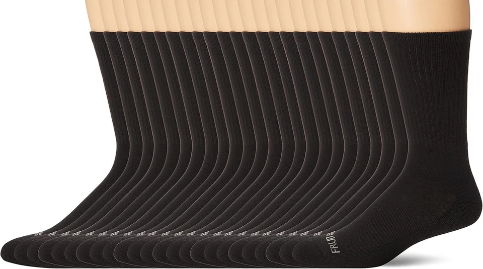 Fruit of The Loom 0258 Mens Black Antimicrobial Foot Tube Socks 6-12 BHFO