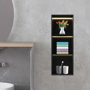 Nicchia doccia in acciaio inox, nicchia parete bagno, nicchia parete 3 livelli con luce LED - Foto 1 di 23