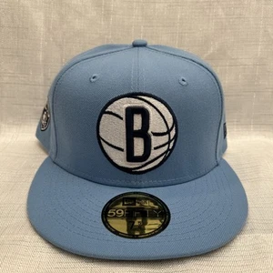 New Era Brooklyn Nets Icy Light Blue Navy 59Fifty Fitted Hat Size 7 5/8 - Picture 1 of 6
