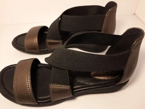 CLARKS BLACK & BRONZE LEATHER STRAP WEDGE SANDALS WOMEN’S SIZE 7.5 M - Picture 1 of 9