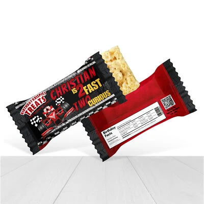 Dos etiquetas de golosinas de arroz crujientes de cumpleaños rápido dos curiosos Foto 1 de 3