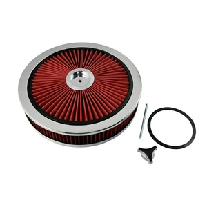 Base de caída de purificador de aire lavable de alto flujo redondo rojo de 14" X 3" para SBC BBC 350 - Imagen 1 de 8