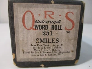 QRS Player Piano Roll 251 Smiles Lee Roberts, Max Kortlander Autograph 1917 - Picture 1 of 4