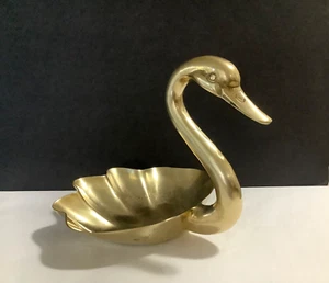 VTG 4.4 LBS Brass Swan Fruits Flowers Trinket Center Piece 11-1/2"Tall Sculpture - Picture 1 of 11