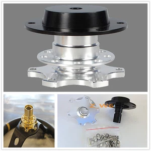 CHROME JDM RACING COMPETITION CAR STEERING WHEEEL QUICK RELEASE ADAPTER 6 HOLES - Picture 1 of 5