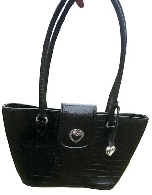 BRIGHTON LUCILLE Moc Borsa Coccodrillo MG Organizer Argento CUORE Borsa a mano - Immagine 1 di 4