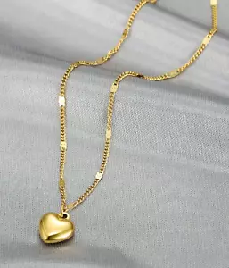 Womens Necklace Heart Pendant 18K Gold Plated Stainless Steel Jewelry Gift Party - Picture 1 of 3