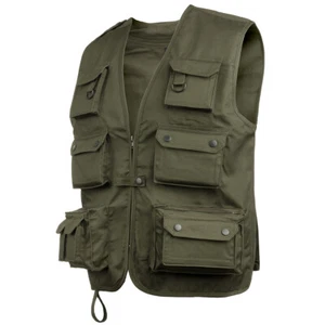 Fishing Vest Multi Pocket Mens Waistcoat Hunting Travel Work Wear Olive OD S-4XL - Picture 1 of 8