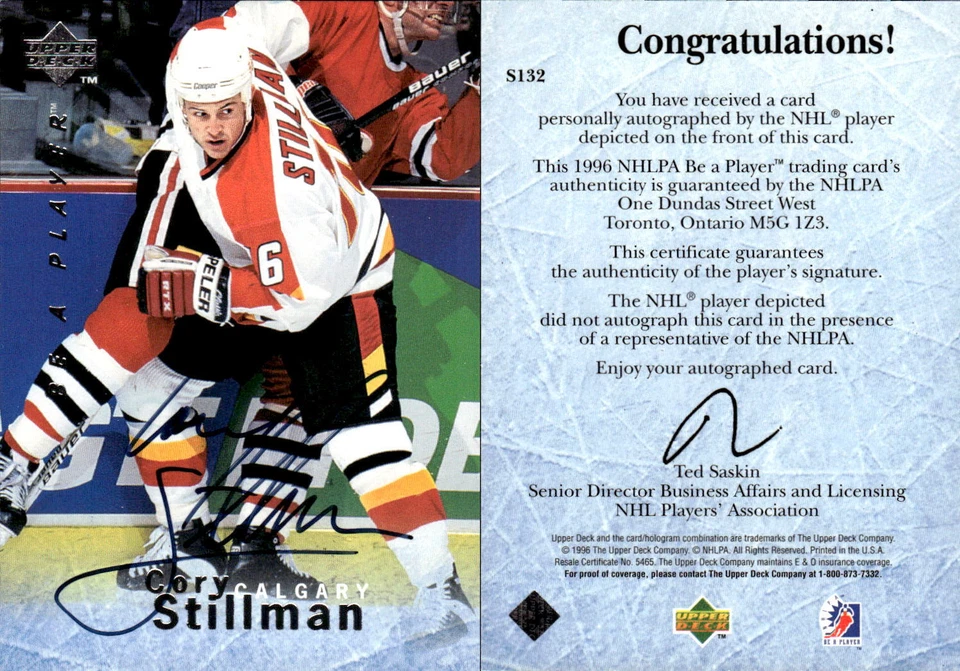 1995-96 Be A Player Autographs #S132 Cory Stillman - NM-MT - Image 1 of 1