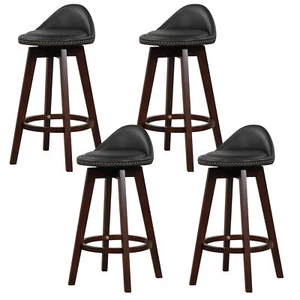 Set of 4 Swivel Bar Stools 29" Bar Height Stools w/ PVC Leather Cover Black - Picture 1 of 10